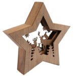 DEKORACJA ŚWIETLNA 10 LED DREWNIANA GWIAZDA Z RENIFERAMI 28 CM - obrazek 2