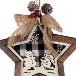 GWIAZDA DREWNIANA 15 CM ZAWIESZKA Z OBRAZKIEM BRĄZOWYM Z BAŁWANAMI - obrazek 2