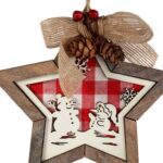 GWIAZDA DREWNIANA 15 CM ZAWIESZKA Z OBRAZKIEM W BAŁWANY CZERWONA - obrazek 2