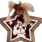 GWIAZDA DREWNIANA 15 CM ZAWIESZKA Z OBRAZKIEM W MIKOŁAJA CZERWONA - obrazek 2