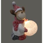 Ceramiczny Renifer z Świecącą Kulą na Baterię - Czerwona Ozdoba Świąteczna - obrazek 2