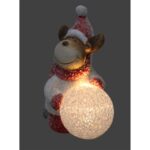Ceramiczny Renifer z Świecącą Kulą na Baterię - Czerwona Ozdoba Świąteczna - obrazek 3