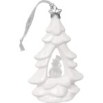 Choinka ceramiczna z podświetlanym bałwankiem LED, biała, 15 cm. - obrazek 2