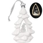 Choinka ceramiczna z podświetlanym bałwankiem LED, biała, 15 cm.