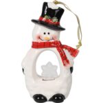 Bałwanek Ceramiczny z Podświetlaną Śnieżynką LED, Biały, 15 cm - obrazek 2