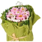 ZIELONA KOMPOZYCJA Z PAPIEROWYMI RÓŻOWYMI KWIATAMI 12CM - obrazek 2