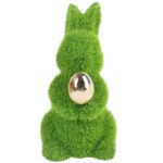Zając flokowany ze złotym jajkiem 14 cm zielony