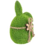 Zając flokowany z drewnianym kwiatkiem 15 cm zielony - obrazek 2
