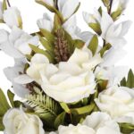 Bukiet płaska wiązanka nagrobna mix gladioli róż i piwonii 68cm BIAŁY - obrazek 2