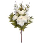 Bukiet płaska wiązanka nagrobna mix gladioli róż i piwonii 68cm BIAŁY