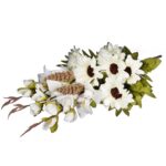 Bukiet płaska wiązanka nagrobna mix gladioli i gerber 68cm biała - obrazek 2