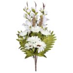 Bukiet płaska wiązanka nagrobna mix gladioli i gerber 68cm biała