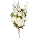 Bukiet płaska wiązanka nagrobna mix gladioli róż i piwonii 68cm BIAŁA