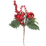 PIK GAŁĄZKA ozdobna z laską i bombką 24 CM czerwona