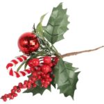 PIK GAŁĄZKA ozdobna z laską i bombką 24 CM czerwona - obrazek 3