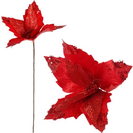 GWIAZDA BETLEJEMSKA POINSECJA CZERWONA WELUROWA BROKAT CEKINY