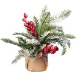 Dekoracja świąteczna stroik choinka w jucie z jarzębiną 34 cm - obrazek 3