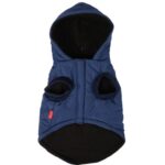 Ciepła Kurtka dla Psa M Rozmiar, Wodoodporna Niebiesko-Czarna z Kapturem i Otworem na Smycz - obrazek 2