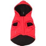 Wodoodporna kurtka zimowa dla średnich psów z kapturem, kolor czerwono-czarny, rozmiar M - obrazek 2