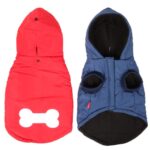 Kurtka przeciwdeszczowa dla psa XL w kolorze czerwono-czarnym z kapturem i otworem na smycz - obrazek 2