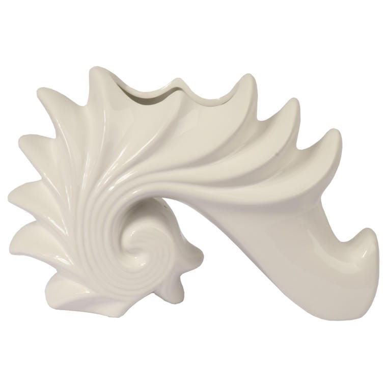 V261710 Ceramiczny biały wazon w kształcie muszli 26x17x10 cm - obrazek 1