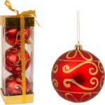 Czerwone Bombki Bożonarodzeniowe ze Złotym Brokatem - 3 Sztuki