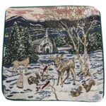 Gobelinowa Poszewka na Poduszkę w Świąteczne Jelonki - Niebiesko-Kremowa 38x38 cm