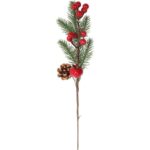 GAŁĄZKA ŚWIERKOWA z JARZĘBINĄ OŚNIEŻONA 34 CM czerwona