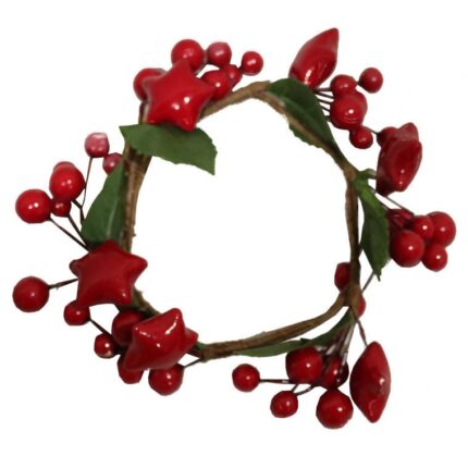 Świąteczny Stroik z Jarzębiny i Gwiazdek 15 cm - Czerwony