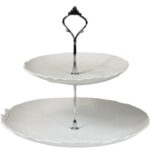 Biała Dwupiętrowa Patera z Uchwytem na Ciasta i Słodycze