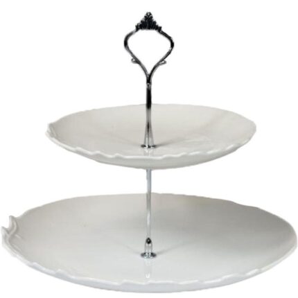 Biała Dwupiętrowa Patera z Uchwytem na Ciasta i Słodycze