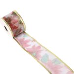 Wstążka dekoracyjna świąteczna kwiatowo złota 5 cm x 2,7 m