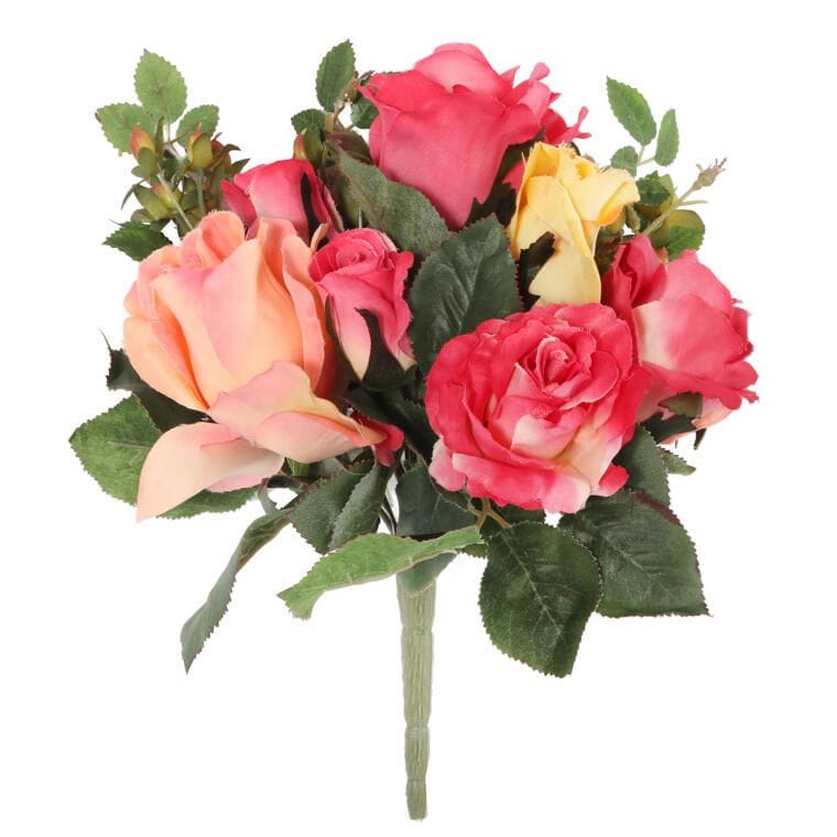WL-58513B-FS Elegancki Sztuczny Bukiet Róż z Różami Różowymi i Żółtymi 30 cm - obrazek 1