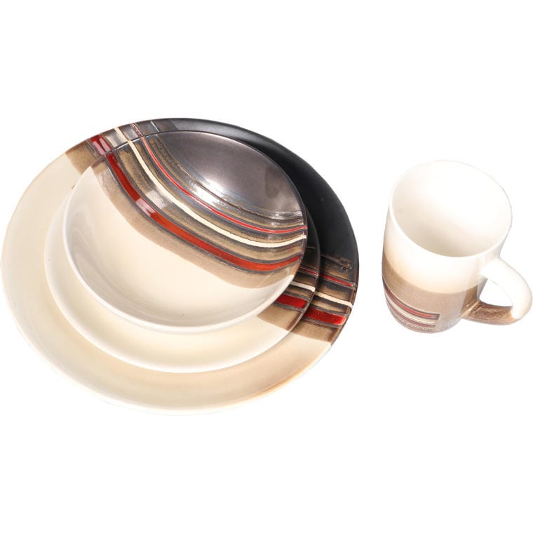 WM01 Komplet Ceramicznej Zastawy Stołowej w Kolorach Brązowo-Beżowym - obrazek 1