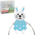 Świetlna Girlanda Wielkanocna Zajaczki 10 LED - Niebieska, Ozdoba Zewnętrzna i Wnętrzna, Zasilana na Baterie