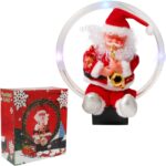 Figurka Świętego Mikołaja animowana, ruchoma, z dźwiękiem, podświetlona, 25 cm Czerwona