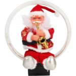 Figurka Świętego Mikołaja animowana, ruchoma, z dźwiękiem, podświetlona, 25 cm Czerwona - obrazek 3