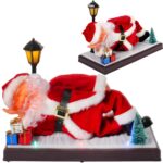 Figurka Świętego Mikołaja animowana, ruchoma, z dźwiękiem- chrapanie i podświetlona, 25 cm Czerwona