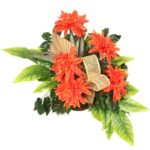 Kompozycja dalii I suszu w złotym gazonie w kolorze pomarańczowym