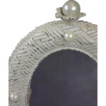 Białe Stojące Lusterko z Perłami o Wymiarach 26x17cm - obrazek 2