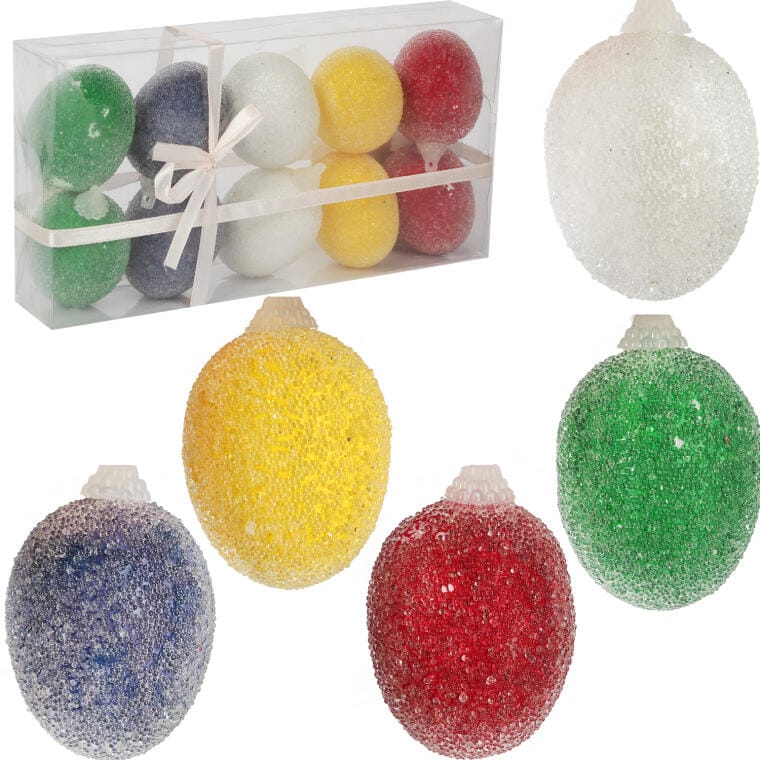 XJ36-4P12-601 Komplet 10 Kolorowych Jajek Lukrowanych z Zawieszką w Boksie - obrazek 1