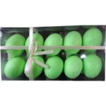 Zestaw 10 brokatowych jajek z zawieszką w zielonym kolorze w plastikowym boksie