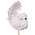 Ptaszek z piórkami na piku biało srebrny - obrazek 2