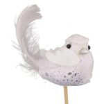 Ptaszek z piórkami na piku biało srebrny - obrazek 3