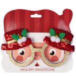 OKULARY ŚWIĄTECZNE BROKATOWE Z KAPELUSZKAMI W KOLORZE CZERWONYM - obrazek 2