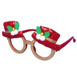 OKULARY ŚWIĄTECZNE BROKATOWE Z KAPELUSZKAMI W KOLORZE CZERWONYM