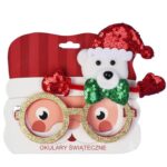 Okulary Świąteczne Brokatowe z Figurką Misia, Czerwone, 14x14 cm - obrazek 2