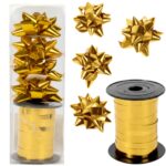 Zestaw do pakowania prezentów 1 wstążka 15 m+ 4 kokardki rozetki ZŁOTY