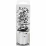 Zestaw do pakowania prezentów 1 wstążka 15 m+ 4 kokardki rozetki SREBRNY - obrazek 3