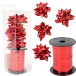 Zestaw do pakowania prezentów 1 wstążka 15 m+ 4 kokardki rozetki CZERWONY